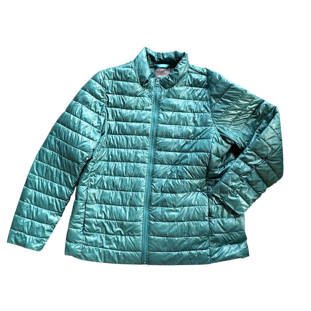 Primary Teal Green Lightweight Puffer Jacket Full Zip Quilted Mock Neck‎ Large